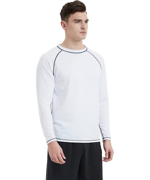 Rash Guards Men's UPF 50+ Easy Long Sleeve Rashguard Sun Protection Outdoor Running Performance - White - CU18CNN453N