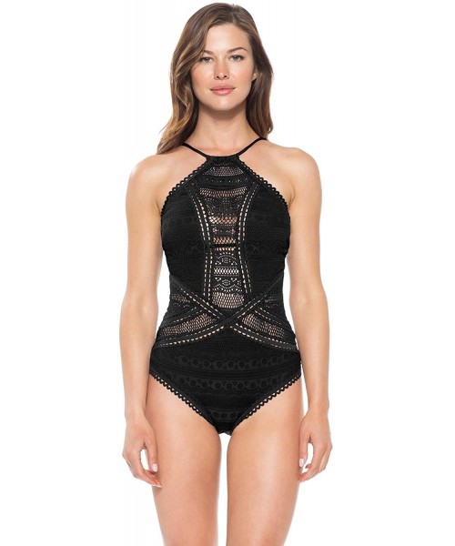 One-Pieces Women's Rickrack High Neck One Piece Swimsuit Black XL - CM18GTY22KD