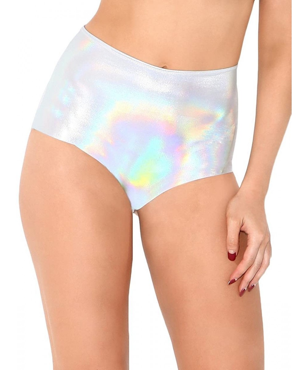 Tankinis J. Valentine High Waisted Booty Shorts - Cute Styles for Women - Hologram Silver - CH12EC1EGN1