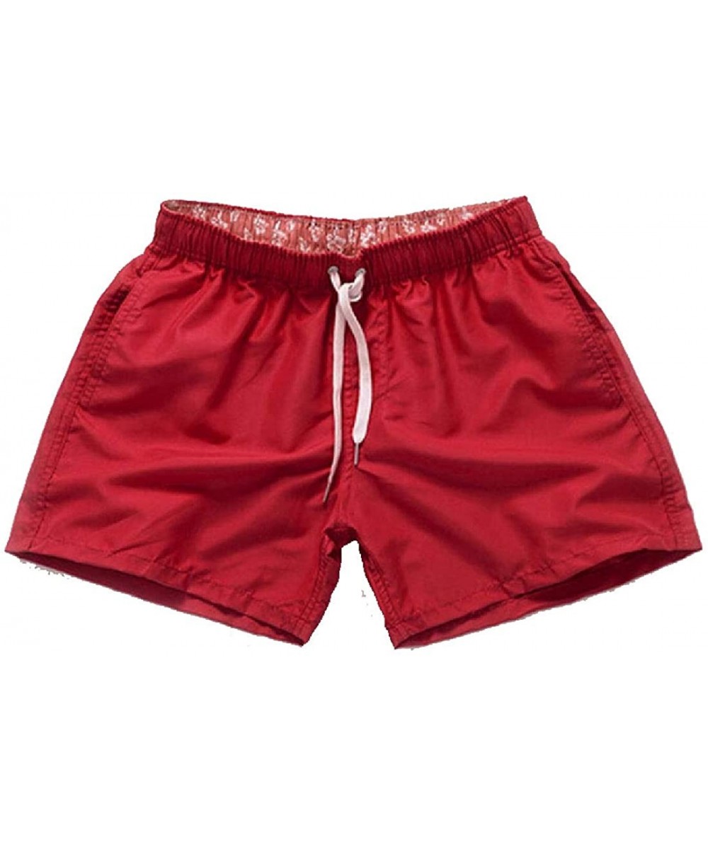 Briefs Mens Swimming Shorts Swimwear Swimsuit Boardshorts with Pocket - Red - CO18UYQM2LY