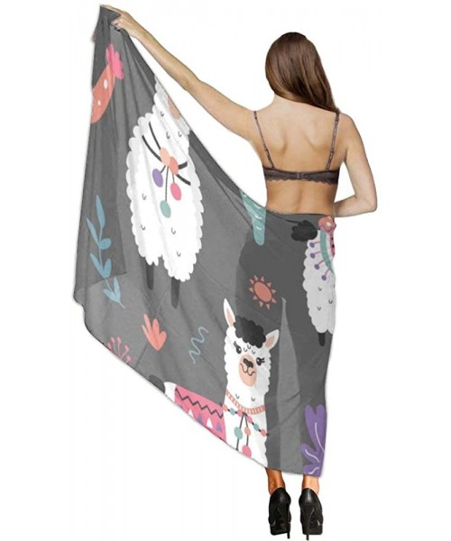 Cover-Ups Women Luxury Chiffon Swimwear Cover Up- Oversize Beach Sarong Shawl Wrap - Cartoon Llama Alpaca Seamless - CC19C4EUY0L