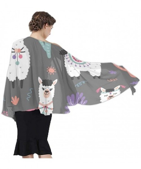 Cover-Ups Women Luxury Chiffon Swimwear Cover Up- Oversize Beach Sarong Shawl Wrap - Cartoon Llama Alpaca Seamless - CC19C4EUY0L