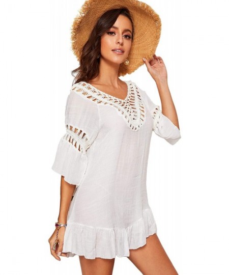 Cover-Ups Women's Summer Pom Pom Swimsuit Bikini Beach Cover Up - White - CM18SC2ENKX