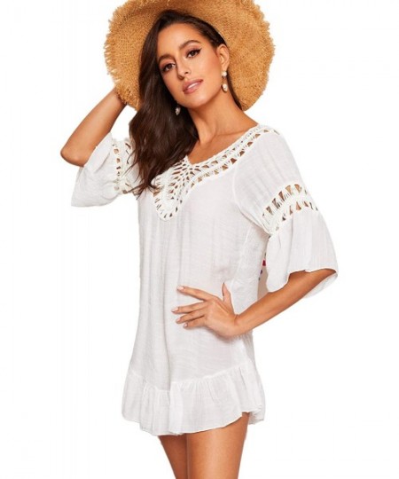 Cover-Ups Women's Summer Pom Pom Swimsuit Bikini Beach Cover Up - White - CM18SC2ENKX