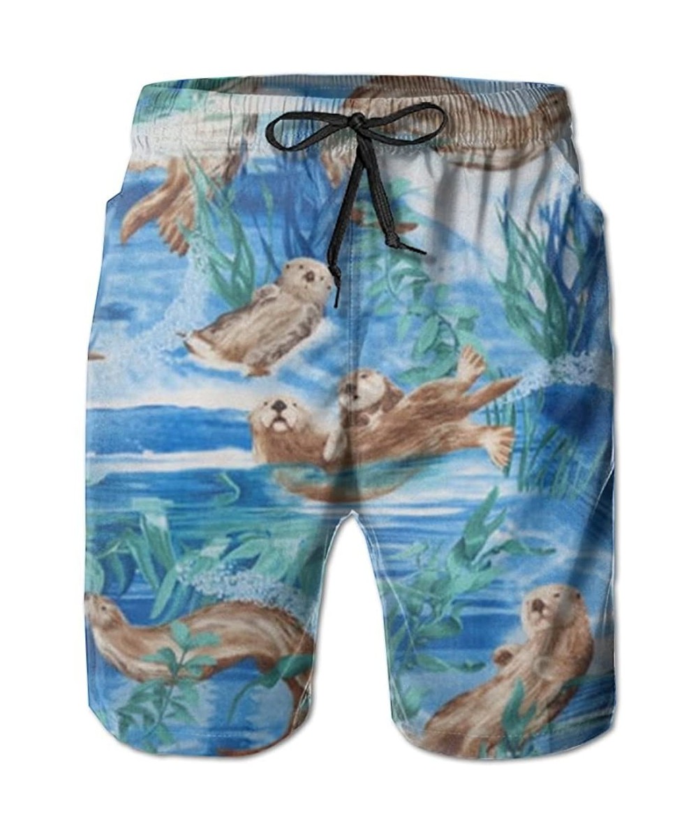 Board Shorts New Sea Otter Men's Beach Pants-Shorts Beach Shorts Swim Trunks - White - C218CIAK0T8