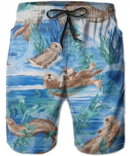 Board Shorts New Sea Otter Men's Beach Pants-Shorts Beach Shorts Swim Trunks - White - C218CIAK0T8