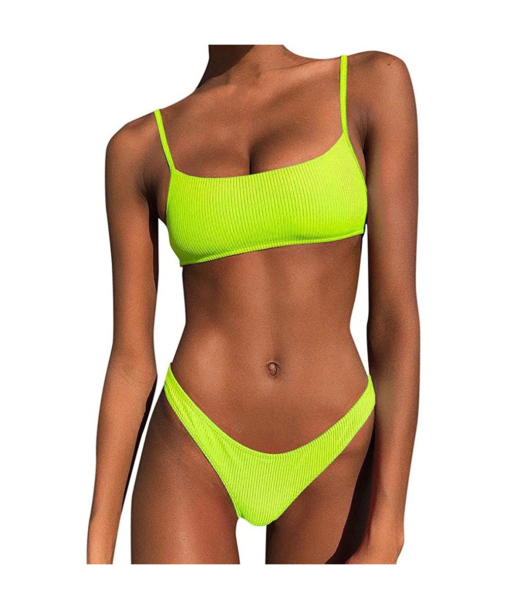 Sets Women Two Piece Push Up Printed Bikini Beach Bathing Monokini Swimsuit Swimwear - Yellow - CI197DCMNRS