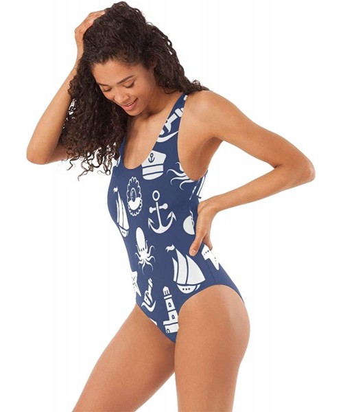 One-Pieces Women's Adjustable Strap One Piece Flags of European Countries Monokini Swimsuit - Anchor Lighthouse Navy - CZ18OU...