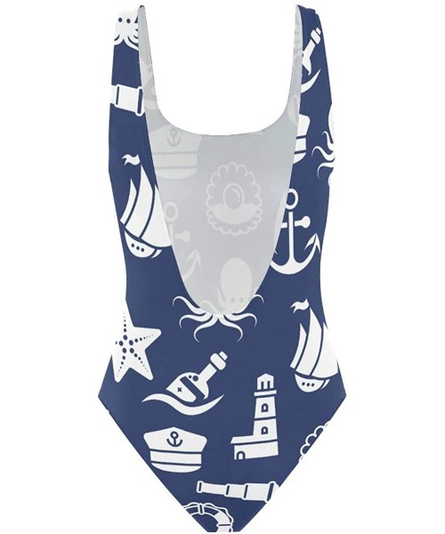 One-Pieces Women's Adjustable Strap One Piece Flags of European Countries Monokini Swimsuit - Anchor Lighthouse Navy - CZ18OU...