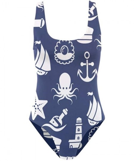 One-Pieces Women's Adjustable Strap One Piece Flags of European Countries Monokini Swimsuit - Anchor Lighthouse Navy - CZ18OU...