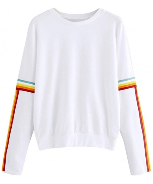 Cover-Ups Teen Girls Rainbow Sweatshirt Womens Crop Tops Patchwork Long Sleeve Stripe Pullover Hoodies - White - CU18HS6OTO2