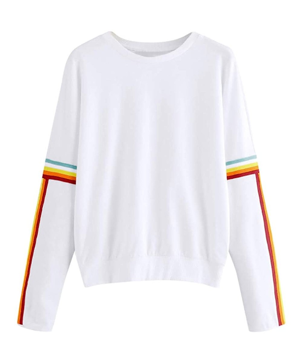 Cover-Ups Teen Girls Rainbow Sweatshirt Womens Crop Tops Patchwork Long Sleeve Stripe Pullover Hoodies - White - CU18HS6OTO2