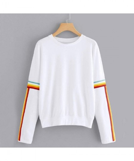 Cover-Ups Teen Girls Rainbow Sweatshirt Womens Crop Tops Patchwork Long Sleeve Stripe Pullover Hoodies - White - CU18HS6OTO2