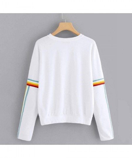 Cover-Ups Teen Girls Rainbow Sweatshirt Womens Crop Tops Patchwork Long Sleeve Stripe Pullover Hoodies - White - CU18HS6OTO2