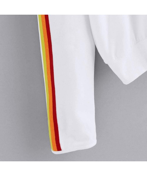 Cover-Ups Teen Girls Rainbow Sweatshirt Womens Crop Tops Patchwork Long Sleeve Stripe Pullover Hoodies - White - CU18HS6OTO2