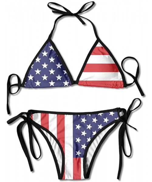 Sets Brazilian Flag Womenâ€s Sexy Harness Boxing Bikini String Bottom Bikini Set Padded Swimsuit - USA Flag - C218C0XX5Z8