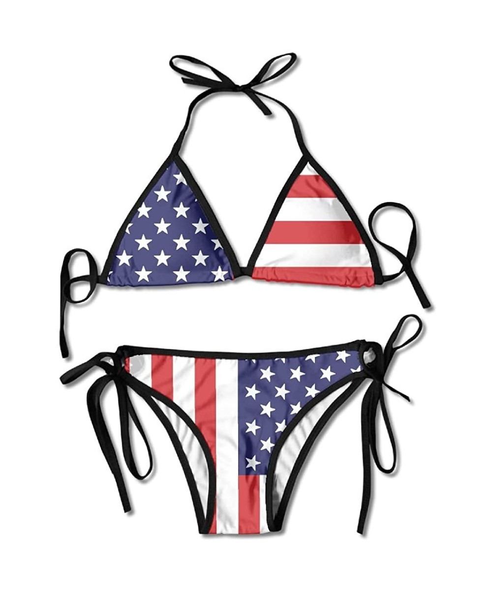 Sets Brazilian Flag Womenâ€s Sexy Harness Boxing Bikini String Bottom Bikini Set Padded Swimsuit - USA Flag - C218C0XX5Z8