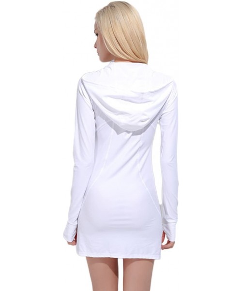 Rash Guards Womens Cover Up Beach Dress V Neck Hoodie Long Sleeve Hooded Swimdress Sun Protective Surf Suit Swimwear - White ...