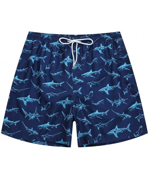 Trunks Mens Swim Trunks Short Bathing Suit with Mesh Lining Swimming Shorts - Navy Shark - C618WM20RQR