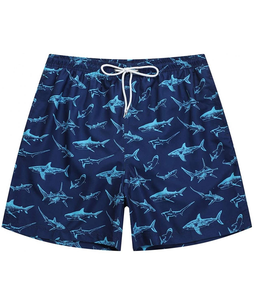 Trunks Mens Swim Trunks Short Bathing Suit with Mesh Lining Swimming Shorts - Navy Shark - C618WM20RQR