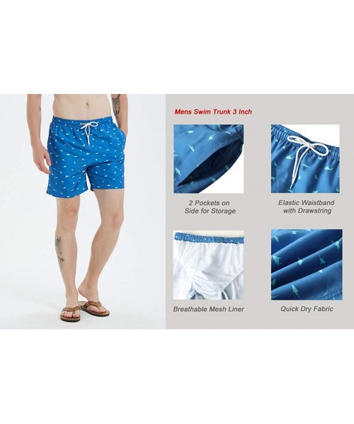 Trunks Mens Swim Trunks Short Bathing Suit with Mesh Lining Swimming Shorts - Navy Shark - C618WM20RQR