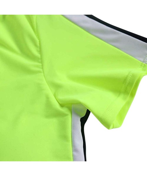 Rash Guards Women's Rash Guard Short Sleeve High Waist 2 Piece Sporty Bikini Bathing Suits - Fluorescent Green - CE18OSKSY7C