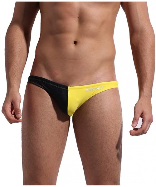 Briefs Men's Low Rise Swimwear Colorant Match Swimming Brief Bikini - Yellow Joint Black - CV11YRW5OFF