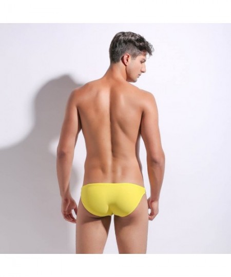 Briefs Men's Low Rise Swimwear Colorant Match Swimming Brief Bikini - Yellow Joint Black - CV11YRW5OFF