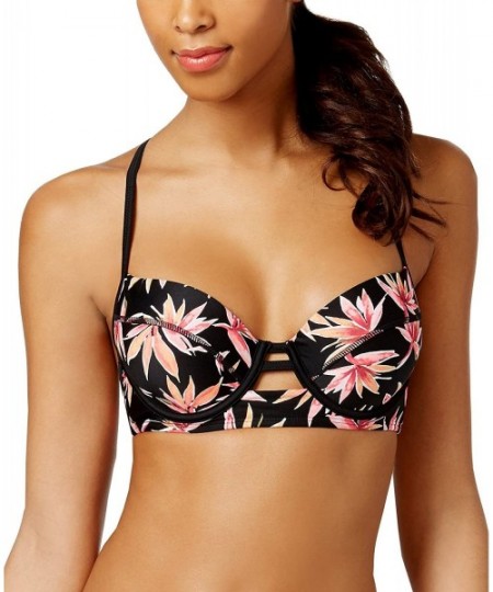 Tops Women's Paradise Falls Tropical Print Bikini Top (Black/Pink- X-Small) - CR180NSGA0D