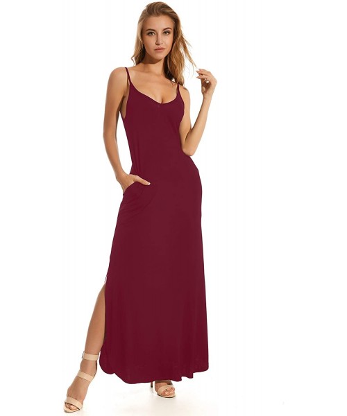 Cover-Ups Women's Summer Casual Loose Dress Plain Swing Side Split Long Dress Sleeveless Beach Cover Up Cami Maxi Dresses wit...