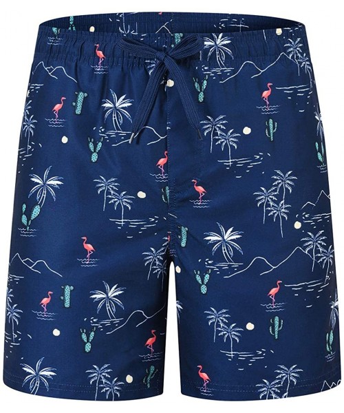 Board Shorts Mens Swim Trunks Board Short Printed Beach Short Swimwear Quick Dry with Mesh Lining - 01 Flamingo - CI1926SGHOM