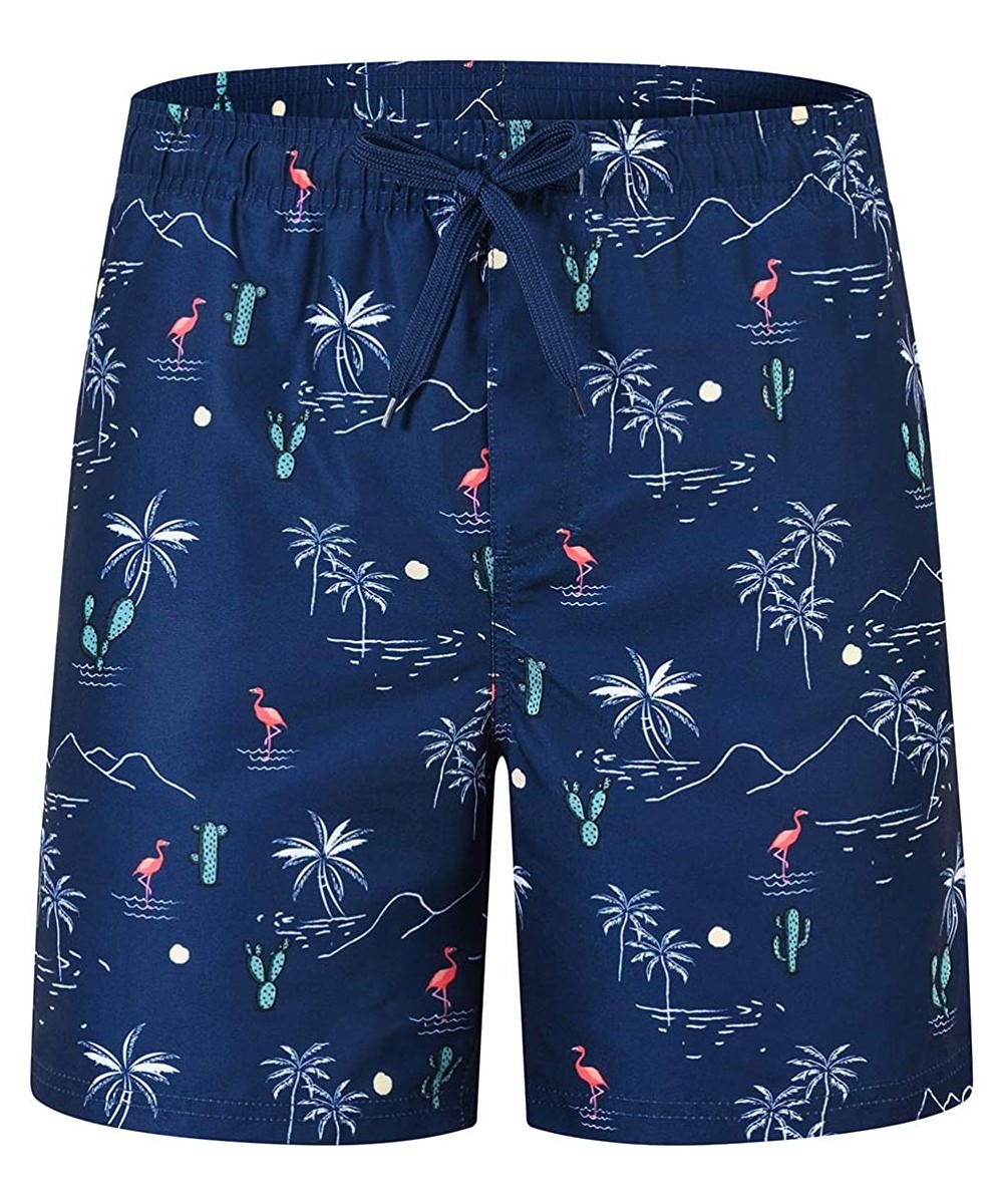 Board Shorts Mens Swim Trunks Board Short Printed Beach Short Swimwear Quick Dry with Mesh Lining - 01 Flamingo - CI1926SGHOM