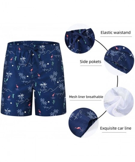 Board Shorts Mens Swim Trunks Board Short Printed Beach Short Swimwear Quick Dry with Mesh Lining - 01 Flamingo - CI1926SGHOM