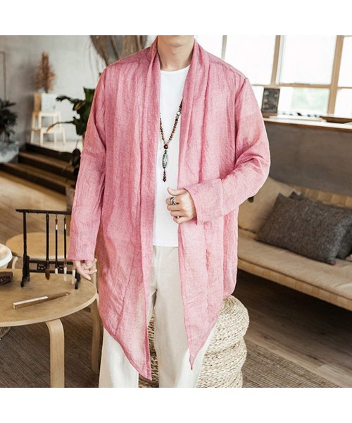 Racing Linen Shirts for Men Kimono Big and Tall Cardigan Long Sleeve Loose Retro Lightweight Tops Blouse - Red - CK18TA5Y4IC