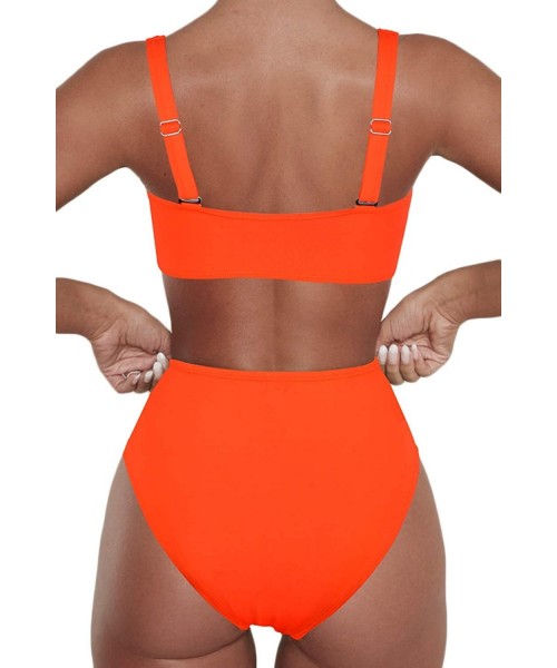 Sets Women Bikini Set Strap Ruched High Waisted Tummy Control Swimwear Swimsuit - Orange - CO199ASYH6R