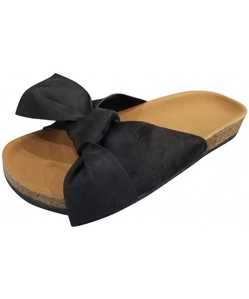 One-Pieces Sandals for Women Flat Slide Sandals for Women Cork Sole Canvas Cute Knot Bow Womens Slides Sandals for Women Blac...