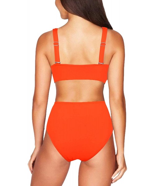 Sets Women Bikini Set Strap Ruched High Waisted Tummy Control Swimwear Swimsuit - Orange - CO199ASYH6R