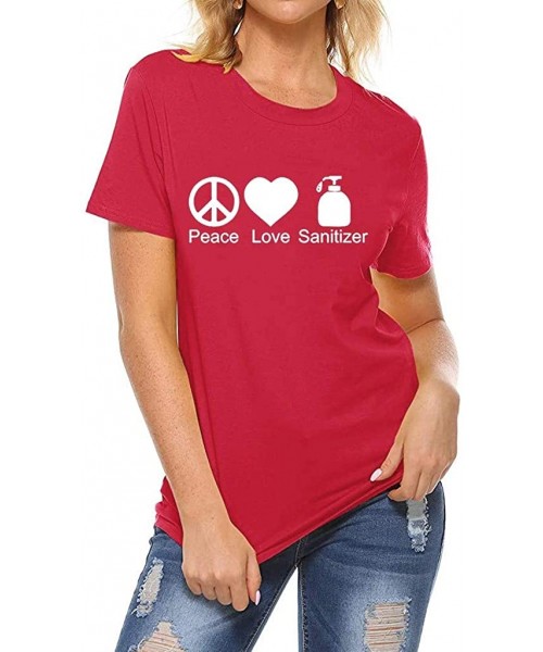 Rash Guards Peace-Love Sanitizer Print Graphic Tees for Women T-Shirts Stay Healthy Funny Shirt Short Sleeve Top - Hot Pink -...