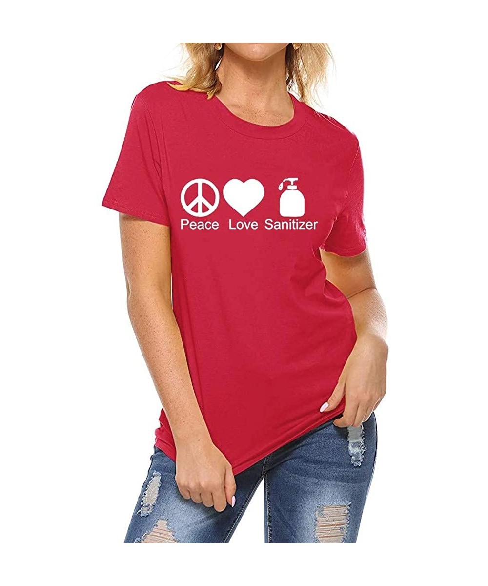 Rash Guards Peace-Love Sanitizer Print Graphic Tees for Women T-Shirts Stay Healthy Funny Shirt Short Sleeve Top - Hot Pink -...