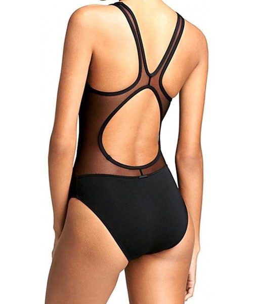 One-Pieces One Piece Swimwear- AgrinTol Women New Black Sexy Gauze Backless Elastic Beachwear Swimwear - Black - CF18D0NGCDH