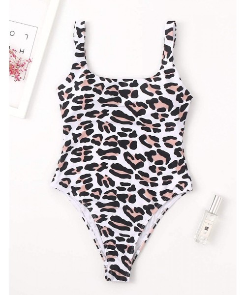 One-Pieces Womens One Piece Swimsuits High Cut Bathing Suits Sexy Cheeky Bikinis Swimwear Print Monokini - Leopard Print - CW...