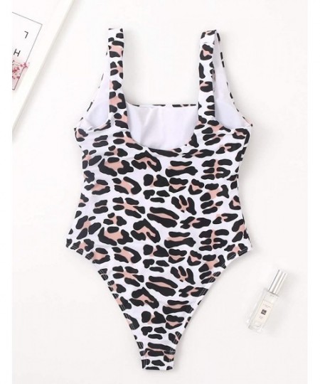 One-Pieces Womens One Piece Swimsuits High Cut Bathing Suits Sexy Cheeky Bikinis Swimwear Print Monokini - Leopard Print - CW...