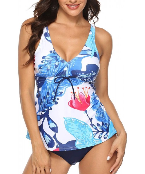 Sets Women's Plus Size Bathing Suit Vinatge Two Piece Swimsuit Tummy Control Beach Swimwear Tankini Bikini Set A print5 - CF1...