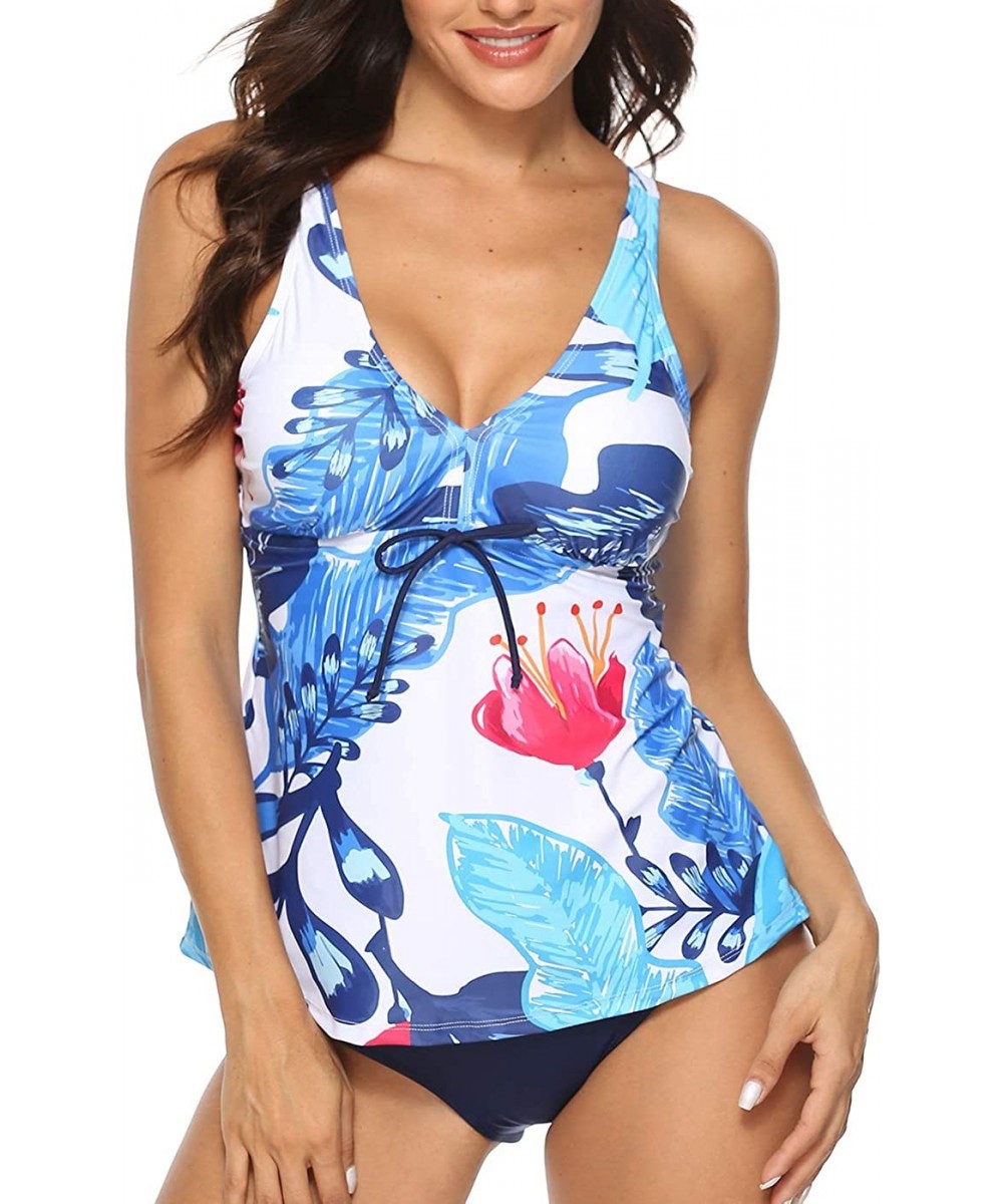 Sets Women's Plus Size Bathing Suit Vinatge Two Piece Swimsuit Tummy Control Beach Swimwear Tankini Bikini Set A print5 - CF1...