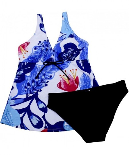 Sets Women's Plus Size Bathing Suit Vinatge Two Piece Swimsuit Tummy Control Beach Swimwear Tankini Bikini Set A print5 - CF1...