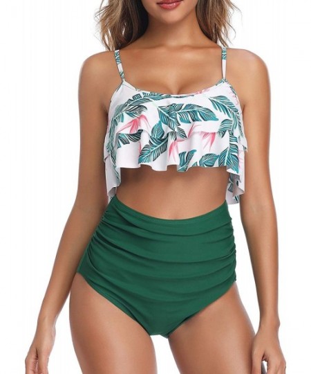 Sets Women Two Piece Ruffle Swimsuits High Waisted Bikini Ruched Swimwear - Green - C418WSWUQDR