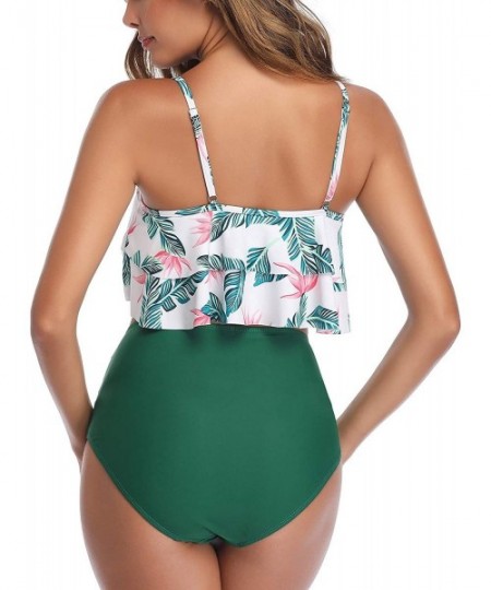 Sets Women Two Piece Ruffle Swimsuits High Waisted Bikini Ruched Swimwear - Green - C418WSWUQDR