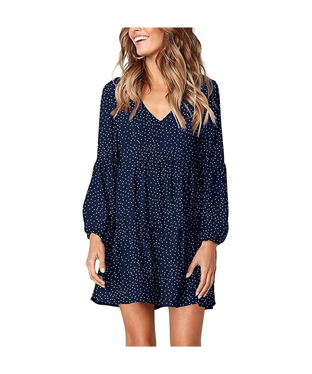 Racing Skirt Women Summer Tunic Dress V Neck Casual Loose Flowy Swing Shift Dresses - Navy - C219644XKCN