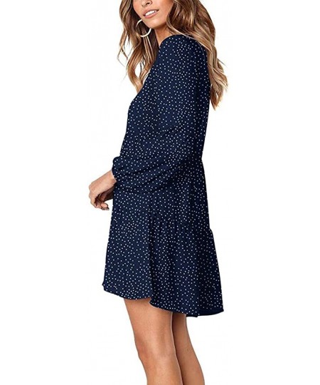 Racing Skirt Women Summer Tunic Dress V Neck Casual Loose Flowy Swing Shift Dresses - Navy - C219644XKCN