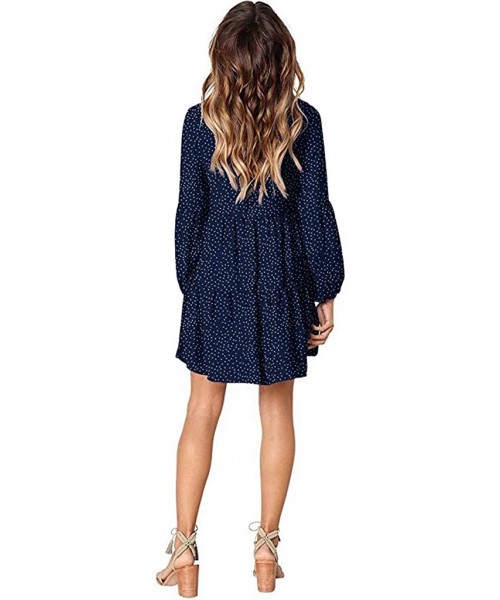 Racing Skirt Women Summer Tunic Dress V Neck Casual Loose Flowy Swing Shift Dresses - Navy - C219644XKCN